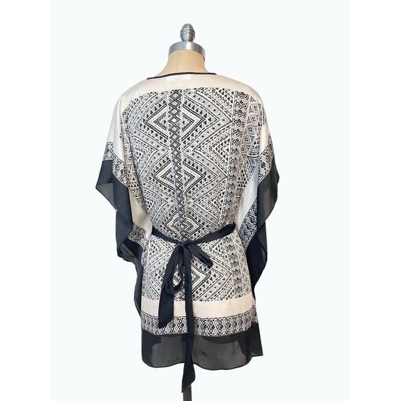 MICHAEL KORS Black White Kimono Sleeve Handkerchief Blouse Tunic S/M - Picture 3 of 5